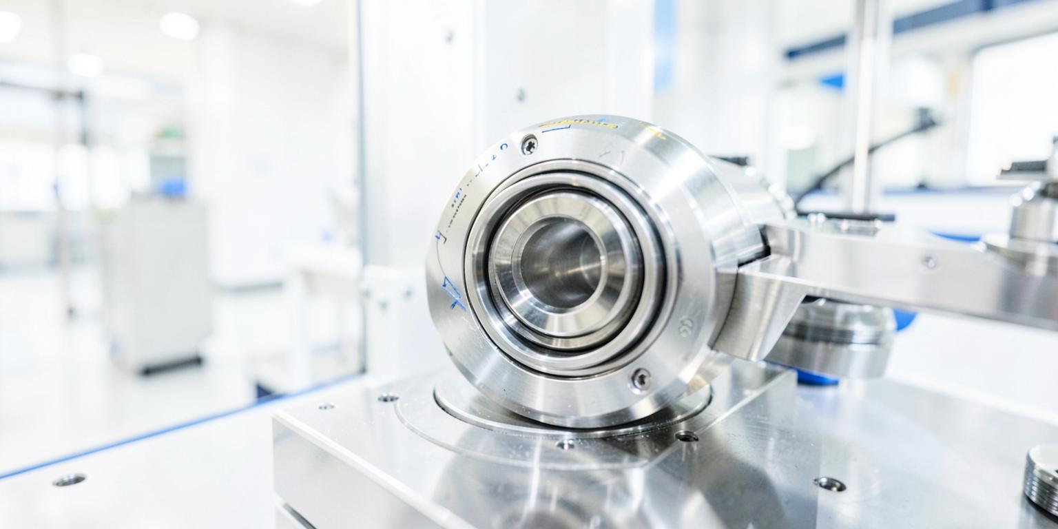 Automated serialization station holding a polished aerospace bearing