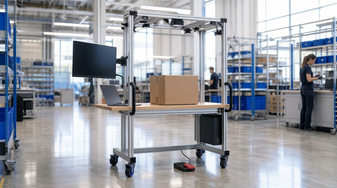 Five-sided camera system at a hands-free packing station