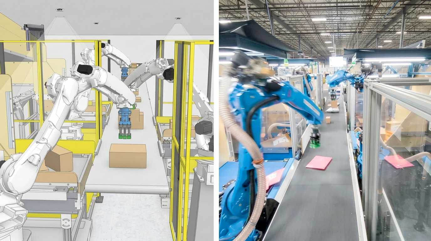 Robotic parcel induction cell in a modern fulfillment center